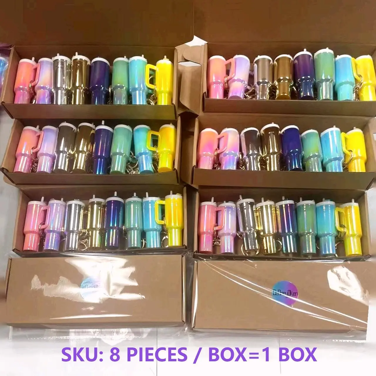 Mini Cup Keychain Clips Gift Set - 8 Piece Colorful Mini Containers, Holds Lipstick and Small Accessories, Cute Practical Decor, DIY Parts, Key Rings for Crafts, Key Chain Kit