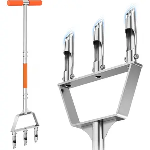 Manual Core Aerator Lawn Tool - Lawn Aerator Tool with 3 Hollow Tines, Semi-Assembled Grass Aerator Core Aeration Tool for Lawn, Yard Plug Aerator for Lawn Care Compacted Soil - Orange