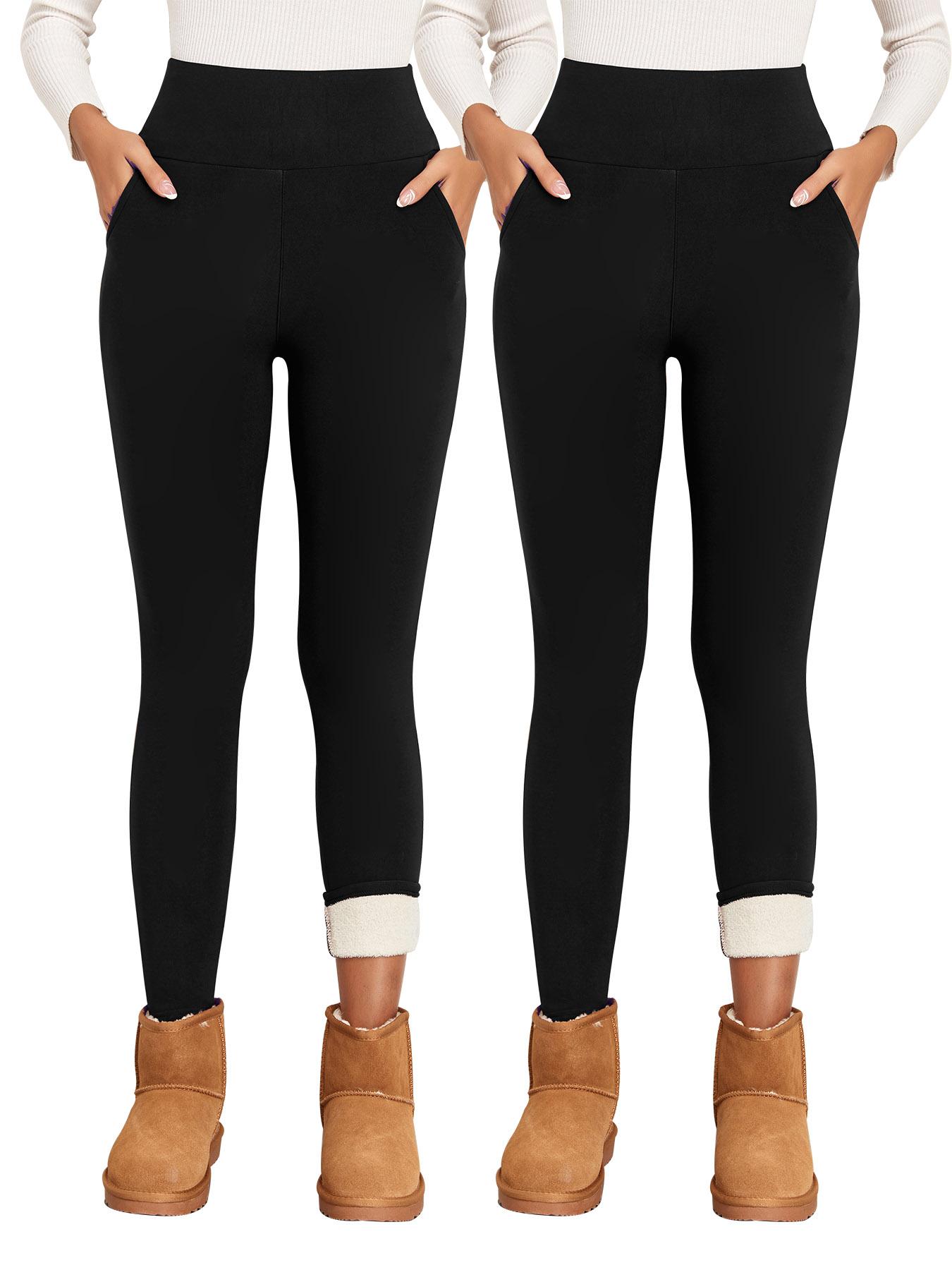 Women's Plain Basic Minimalist Pocket High Waist Thermal Lined Leggings, Casual Comfy Warm Skinny Pants for Everyday Wear, Ladies Bottoms for Winter Womenswear