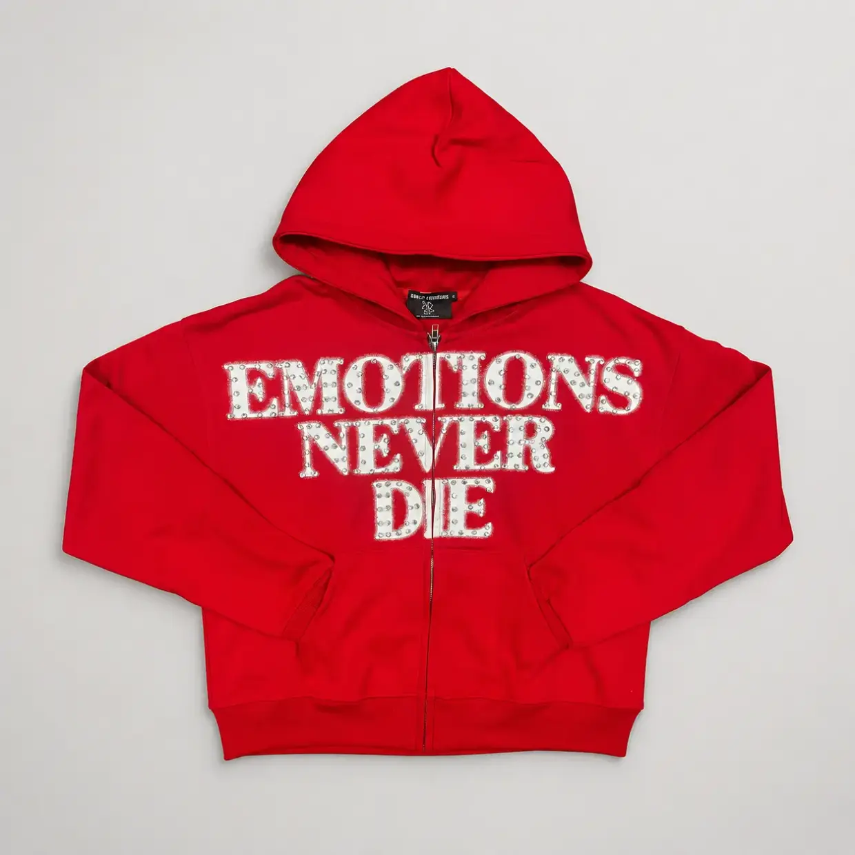 MIXED EMOTION Red Rhinestone Graphic Zip Up Hoodie, Y2K Gothic Hip Hop Streetwear Heavyweight Oversized Sweatshirt Jacket for Men Women, Autumn Winter Birthday Christmas Gift Top Long Sleeve Menswear