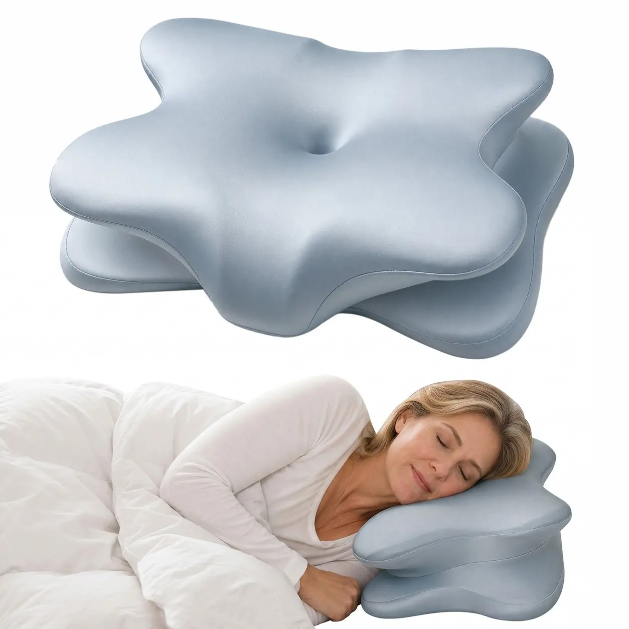 100% Memory Foam Pillow, Neck Rest Cushion, Butterfly-Shaped Zero-Pressure Neck Support with Ice-Silk Soft Touch and Zoned Support, Side Sleeping Without Shoulder Pressure, Slow-Recovery Stress-Relief Cervical Pillow with Breathable Cool Fabric