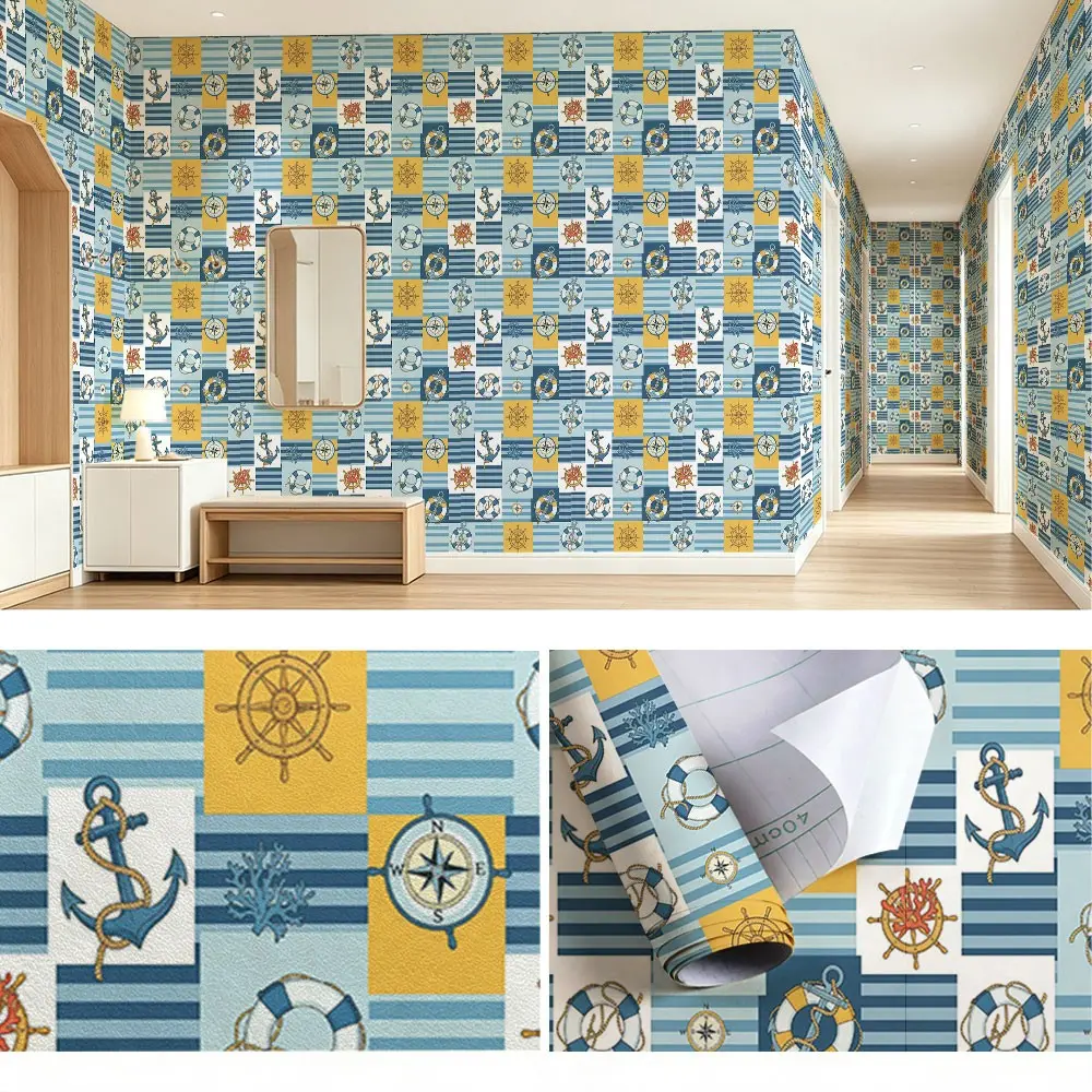 Striped Block Pattern Wallpaper, PVC Material, Self-Adhesive, Mould-Proof, Ideal for Kitchen/living Room/bathroom Decor