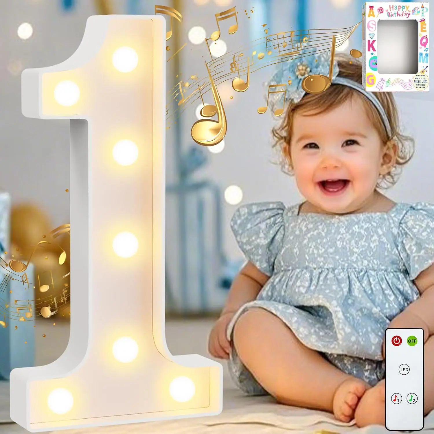 1st for Girls Boys, 12.6 in Tall Giant Marquee Numbers with Birthday Remote, Light Up Numbers Gift Birthday Decorations Backdrop, Big Number 1