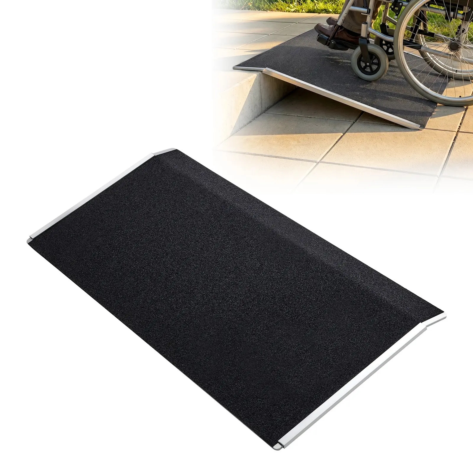 VEVOR Threshold Ramp for Doorways, 31.9 x 15.4 in, Platform Aluminum Wheelchair Ramp, Non-Slip Door Threshold Ramps, 400 lbs Load Capacity, for Home Steps, Curbs, Wheelchairs, Walkers, Scooter, Carts
