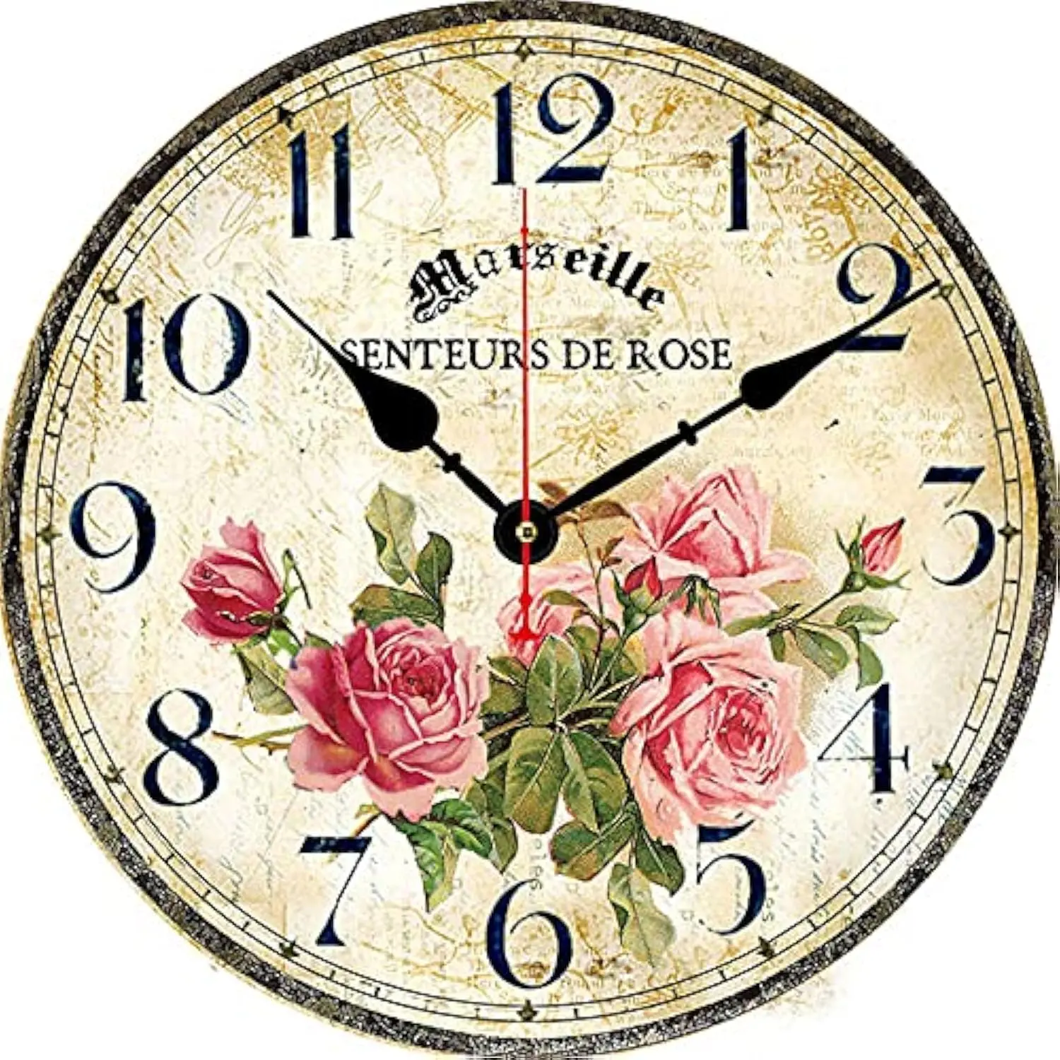 Floral Wall Clock with  Rose  Small Round Silent Non-Ticking Quartz Movement 8 inches Wall Clocks  Operated  Flower Decorative for Bedroom,Living Room