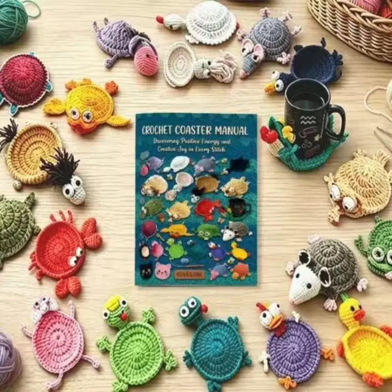 Cute Cartoon Animal Crochet Cup Mat Tutorial Book, DIY Craft Guide for Beginners, Perfect Gift for Knitting Lovers, Holiday Creative Present