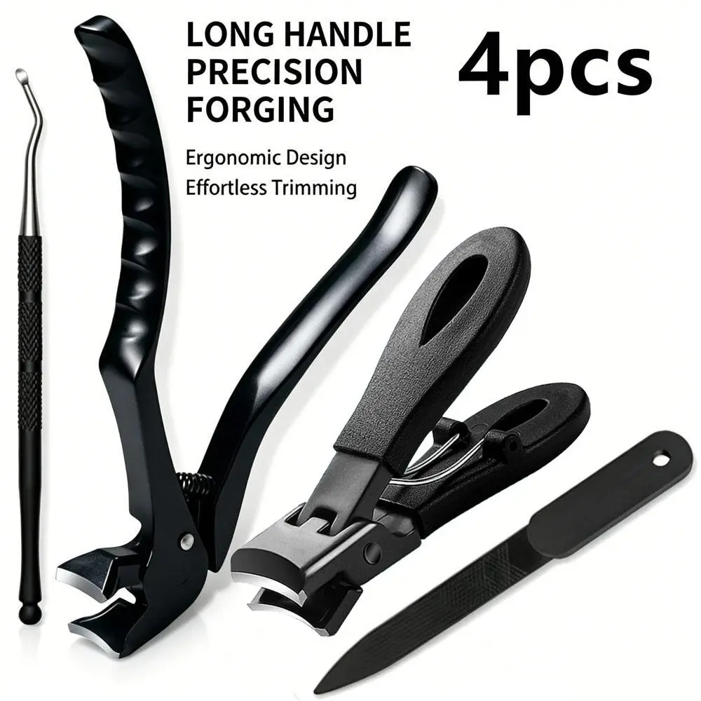 Ergonomic Long Handle Nail Clippers for Seniors, Durable Design, Wide Mouth for Thick Nails, Includes Nail File, Foot and Hand Care, Stainless, Nail Tools