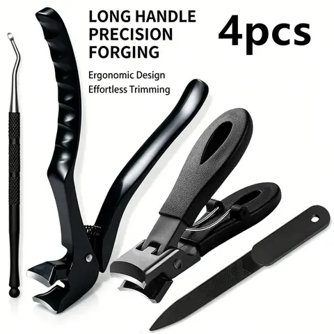 Ergonomic Long Handle Nail Clippers for Seniors, Durable Design, Wide Mouth for Thick Nails, Includes Nail File, Foot and Hand Care, Stainless Steel Nail Tools