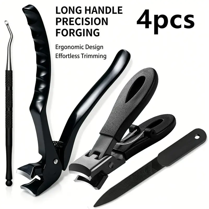 Ergonomic Long Handle Nail Clippers for Seniors, Durable Design, Wide Mouth for Thick Nails, Includes Nail File, Foot and Hand Care, Stainless Steel Nail Tools