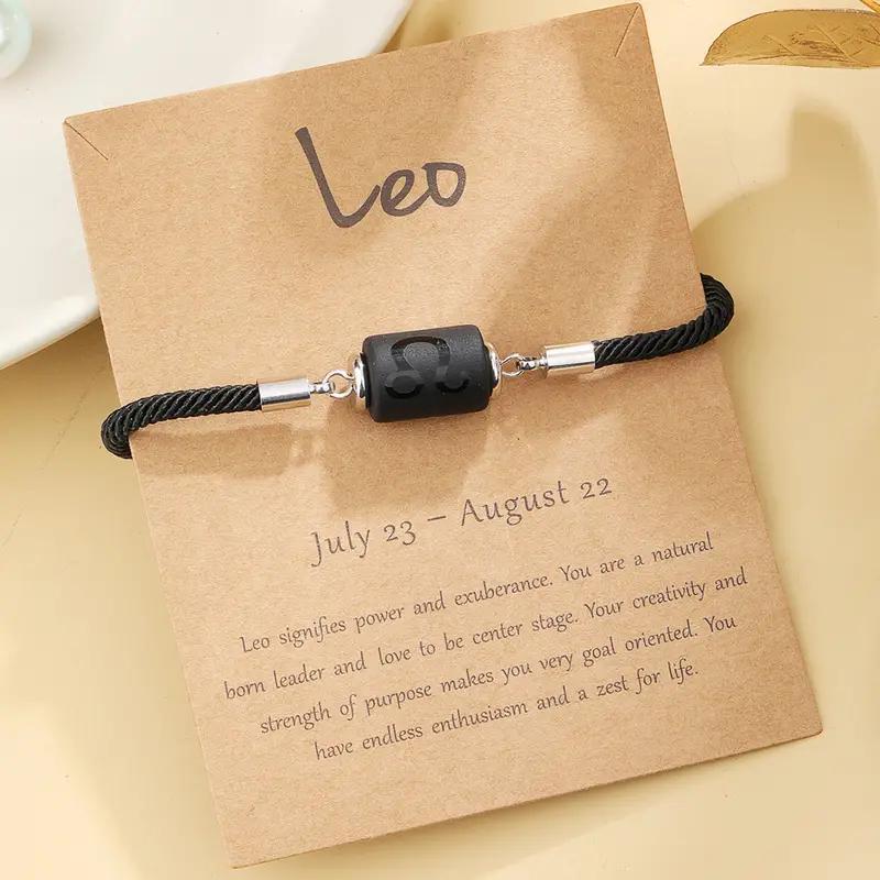 New 12 Zodiac Handmade Braided Rope Bracelet for Women| Citrine Crystal Natural Stone Beaded Cord Bangle| Astrology Jewelry with Gift Card