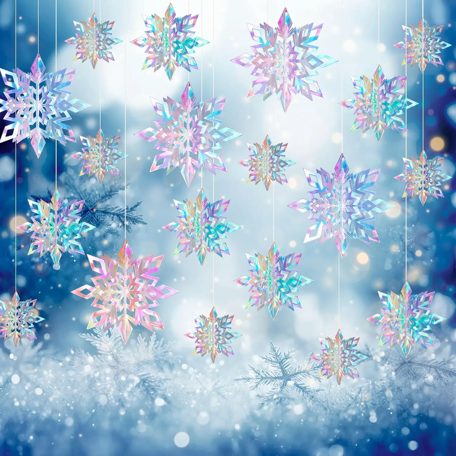 15 count Christmas  Snowflakes Decorations,  Iridescent Paper Snowflakes, Large Snow Flakes Ornaments for Christmas Party Winter Wonderland  Year  Decor