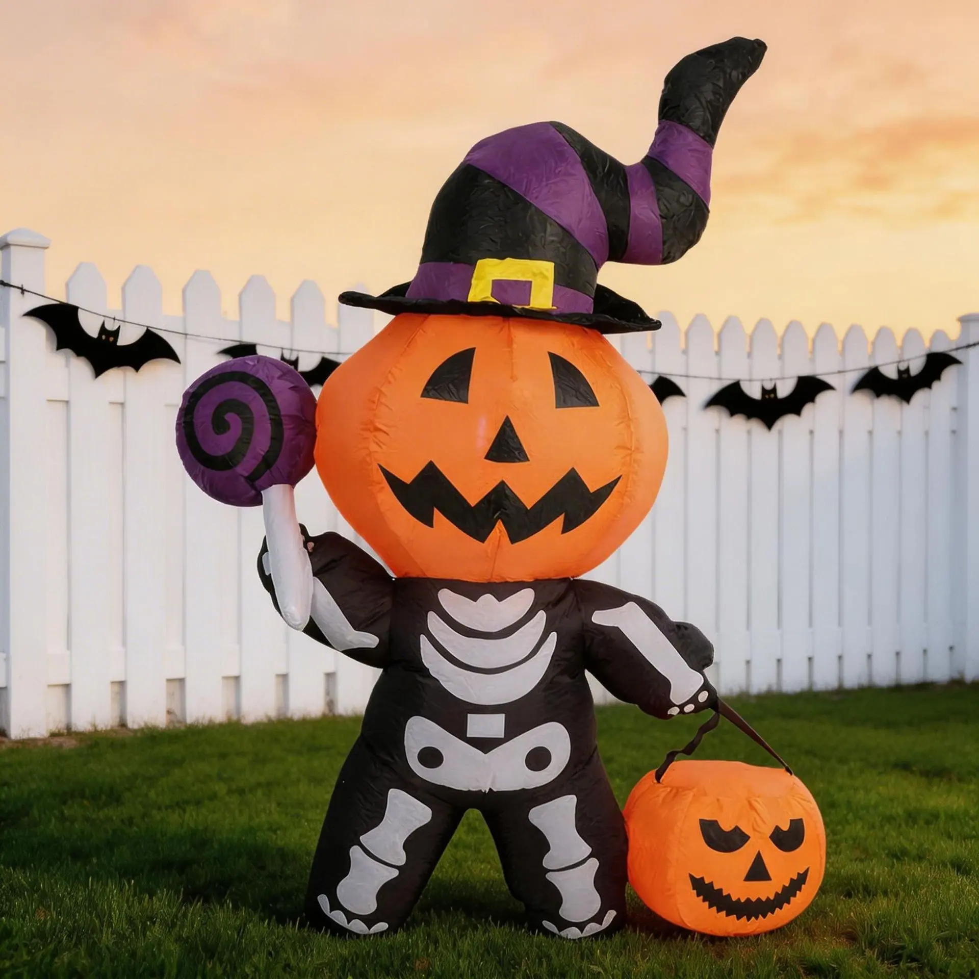 Giant Inflatable Pumpkin Skeleton, Spooky Cute Outdoor Decor, Perfect for Halloween Parties, Easy Setup, Durable Material