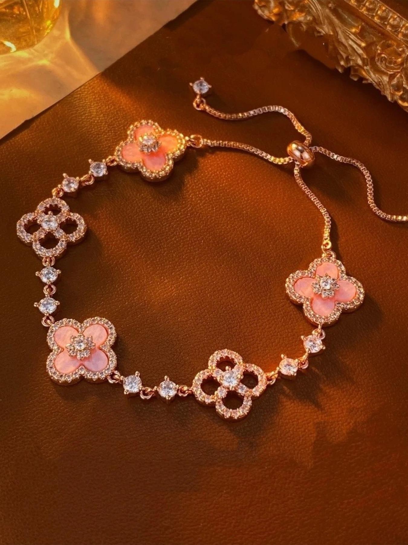 Adjustable Alloy Four-Leaf Clover Bracelet, Skin-Friendly Design, Waterproof Silver Color Bracelet