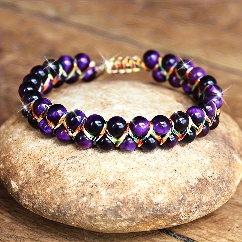 Bohemian style adjustable bracelet - natural cat's eye/tiger's eye beads, navy blue and gold accents, adjustable knot clasp, suitable for daily wear and vacation, women's accessory, July birthstone gift - uncoated natural stone bracelet, tiger's eye beads