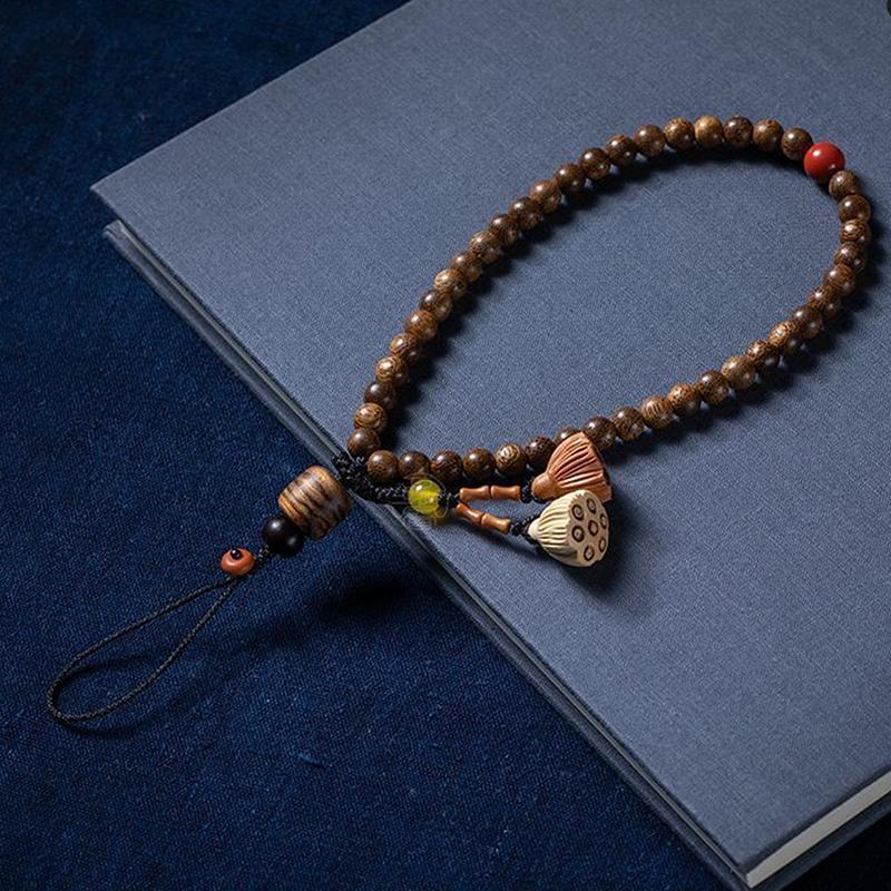 Retro Agarwood Mobile Phone Chain Women's Lanyard Short Wrist Pendant Hanging Decoration Hanging Rope Straps Chinese Style