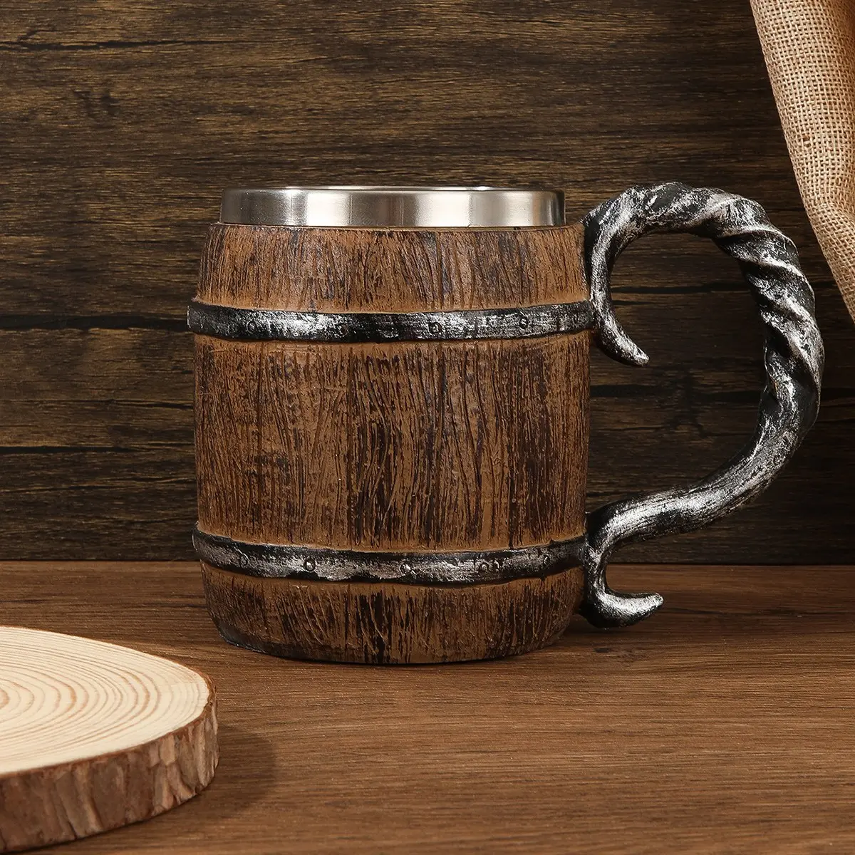 Vintage Wooden Barrel Beer Mug, Unique Novelty Coffee Cup, 1 Piece Retro Design, Perfect for Beverages, Stylish Drinkware