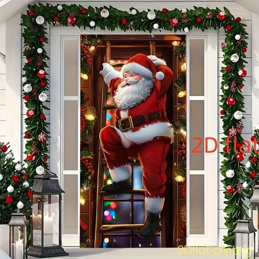 Christmas Santa Climbing Ladder Door Decoration, Creative Visual Effect, Festive Indoor Lights, Multiple Sizes Available