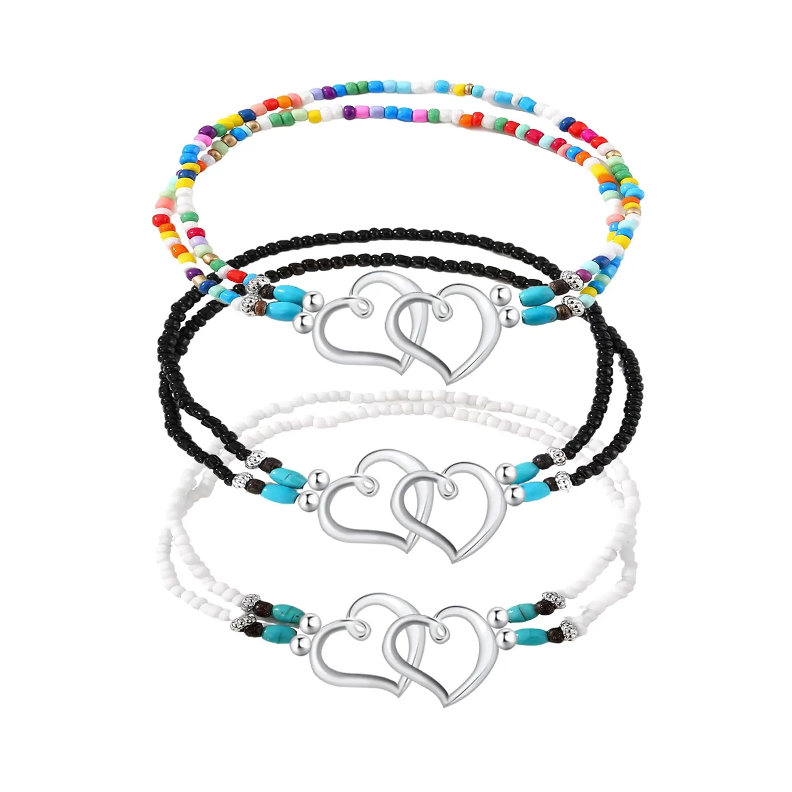 3PCS Ankle Bracelets for Women Waterproof Beaded Bohemian Beach Jewelry