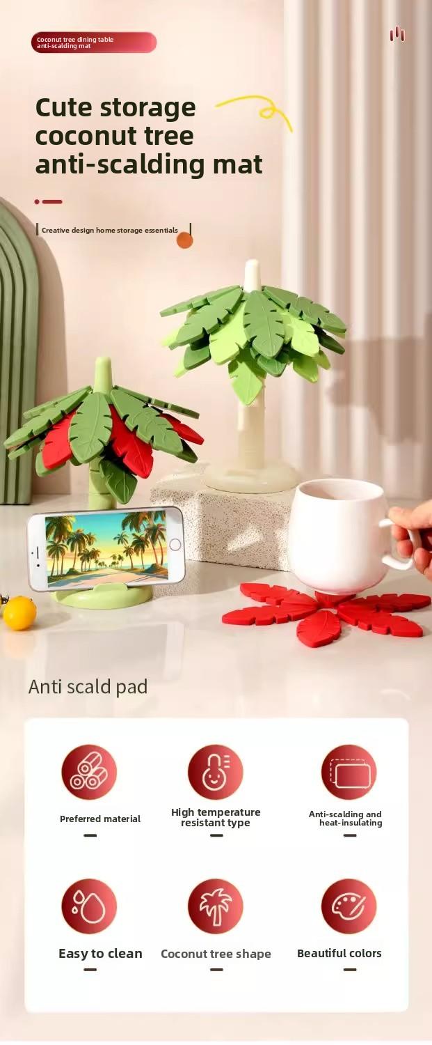 Creative Leaf Coasters Set - Thickened Heat Resistant Pads for Kitchen Foldable Anti-Scald Mat for Bowls Pots Mugs High Aesthetic Design Food Grade 299°C