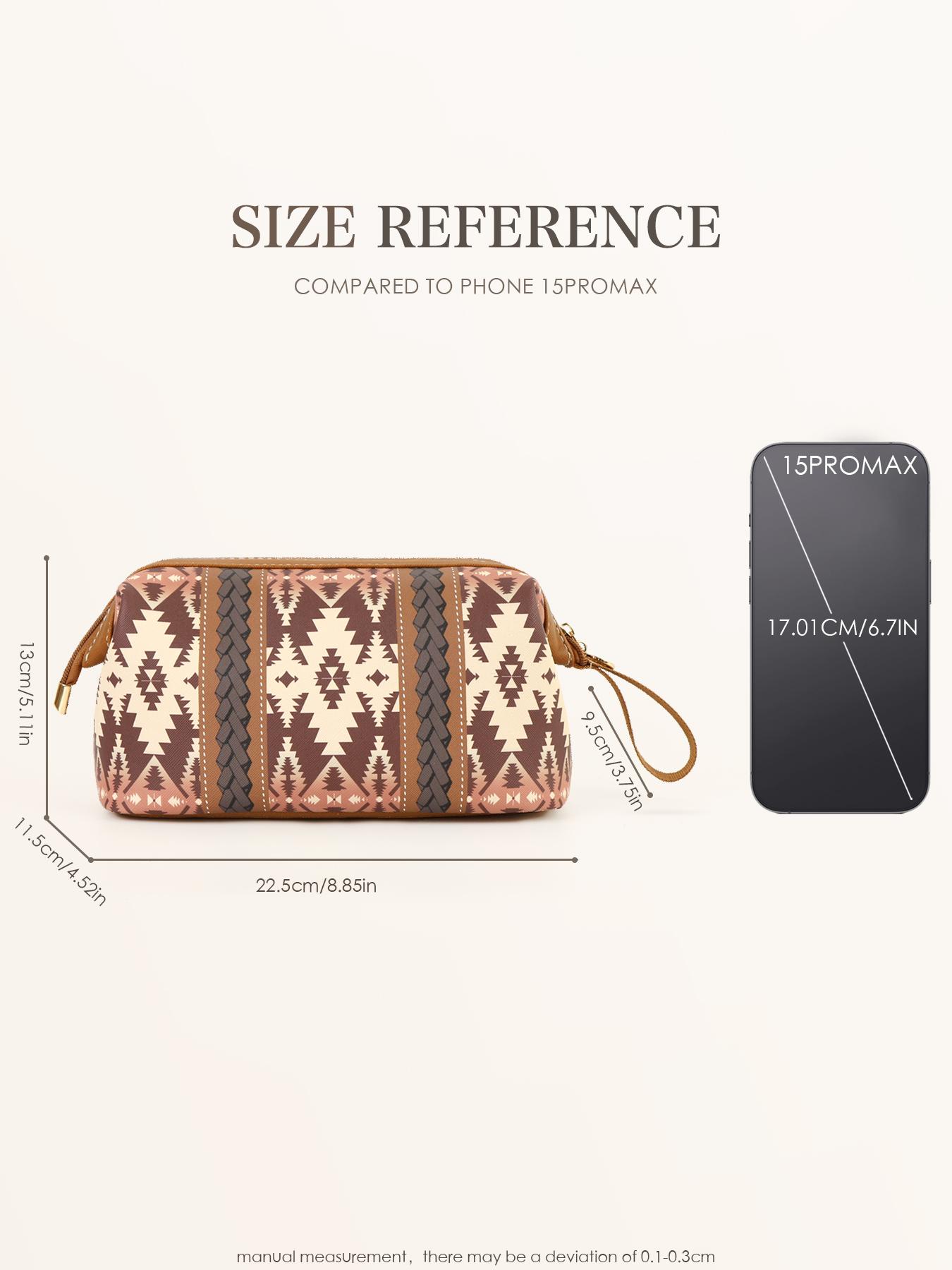 Boho Style Colorblock Ethnic Pattern Makeup Bags, Casual Trendy Waterproof Cosmetic Storage Bag, Versatile Zipper Makeup Bag for Women & Girls, Designer Wash Bag, Cosmetic Pouch for Travel Use,
