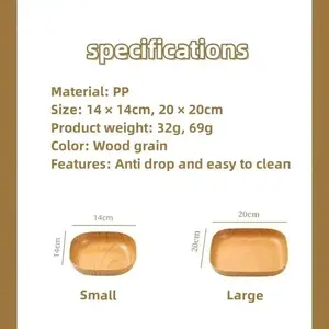 6/12pcs 20*20*3cmbig Square Plate with Base Kitchenware Plastic Wooden Design Square Snack Fruit Tableware Kitchen