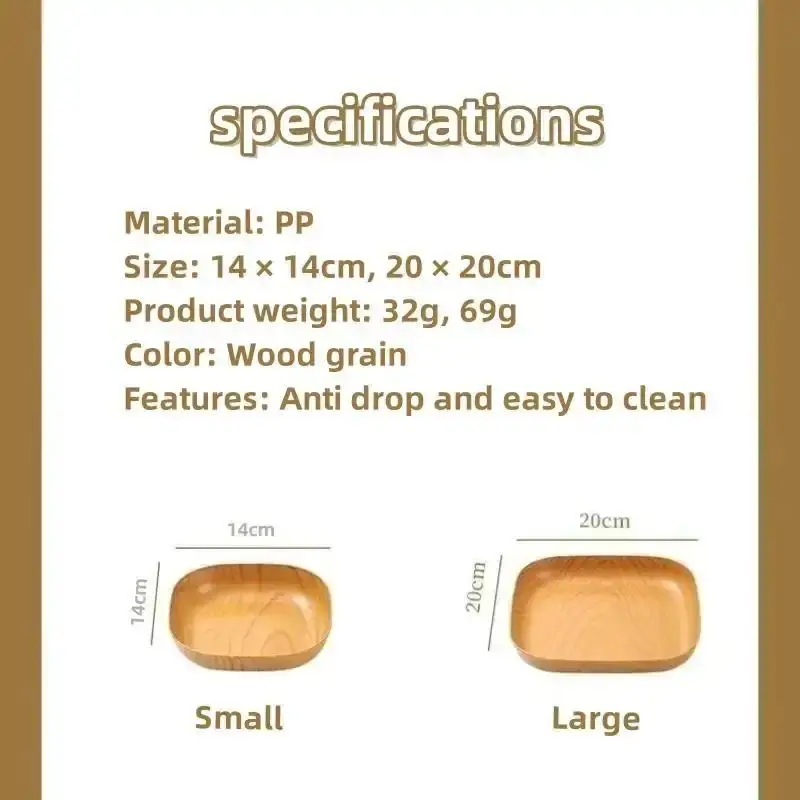 6/12pcs 20*20*3cmbig Square Plate with Base Kitchenware Plastic Wooden Design Square Snack Fruit Tableware Kitchen