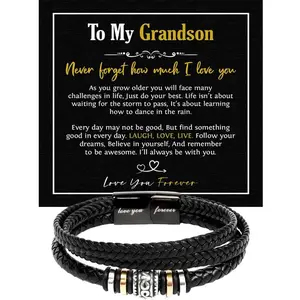 To My Grandson Bracelet, Bracelet Grad Gift for Grandson, Bracelets For Grandson From Grandparent, Birthday Gift Bracelets with Message Card and Box