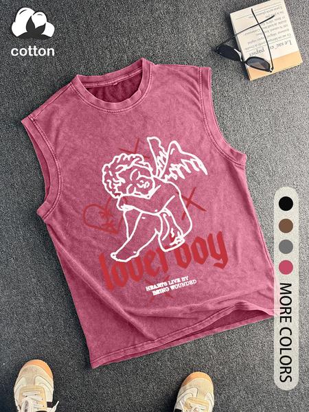 Cotton Retro Distressed Men's Sleeveless Round Neck Fashion Top, Casual Summer Wear, Fitted Design for Stylish Look