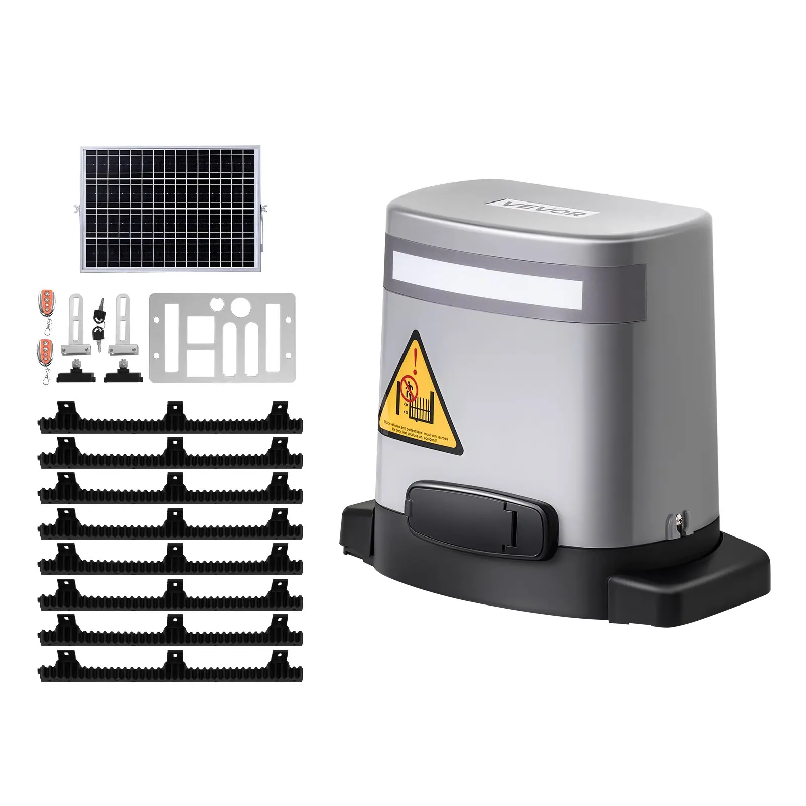 VEVOR Solar Sliding Gate Opener, 280W Electric Gate Opener for Doors up to 65.6ft 1799lbs, Gear Track Rolling Fence Door Motor with Infrared Sensor & 2 Remote Controls, Driveway Gates Opening System
