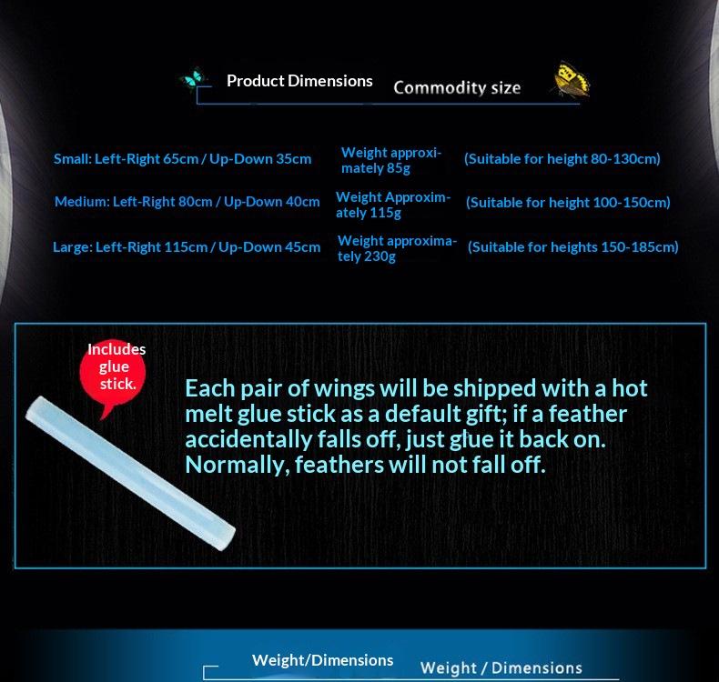 LED Light Source Glowing Feather Wings for Adults & Children Performance Props with Three-speed Switch Colorful Lighting & Built-in Battery