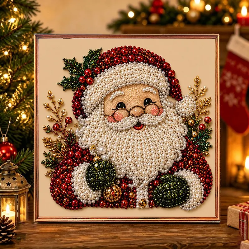 Christmas Theme DIY Pearl Diamond Painting Kit with Frame, 6 Patterns Available, Perfect Gift for Craft Enthusiasts