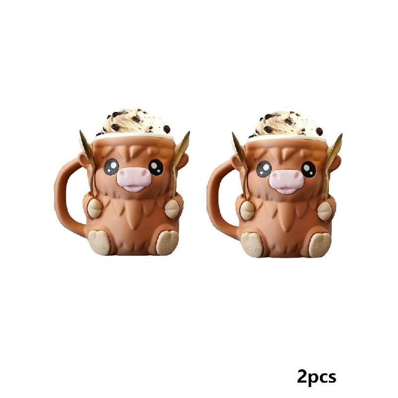 Highland beef ice cream pint holder, cute ice cream pint, 3D printed reusable popsicle container, dessert cup with antifreeze handle - the ideal gift for Highland beef lovers (brown).Cute penguin cup, comes with a spoon, Christmas gift, family use