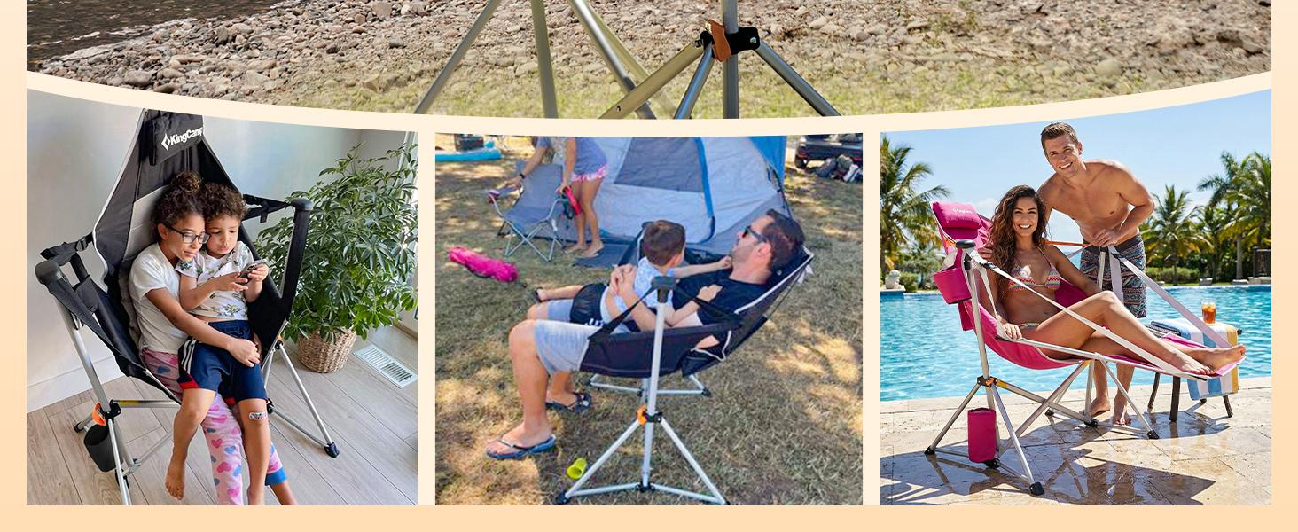 KingCamp Hammock Chair with Footrest – Heavy Duty Swinging Rocking Camping Chairs for Adults up to 400lbs, Folding Portable Oversized Rocker with Cup Holder & Pillow for Outdoor Beach Lawn RV Sports