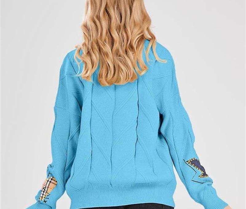 Womens Open Front Cardigan Cable Knit Long Sleeve Button Down Embroidery Cardigan Sweaters