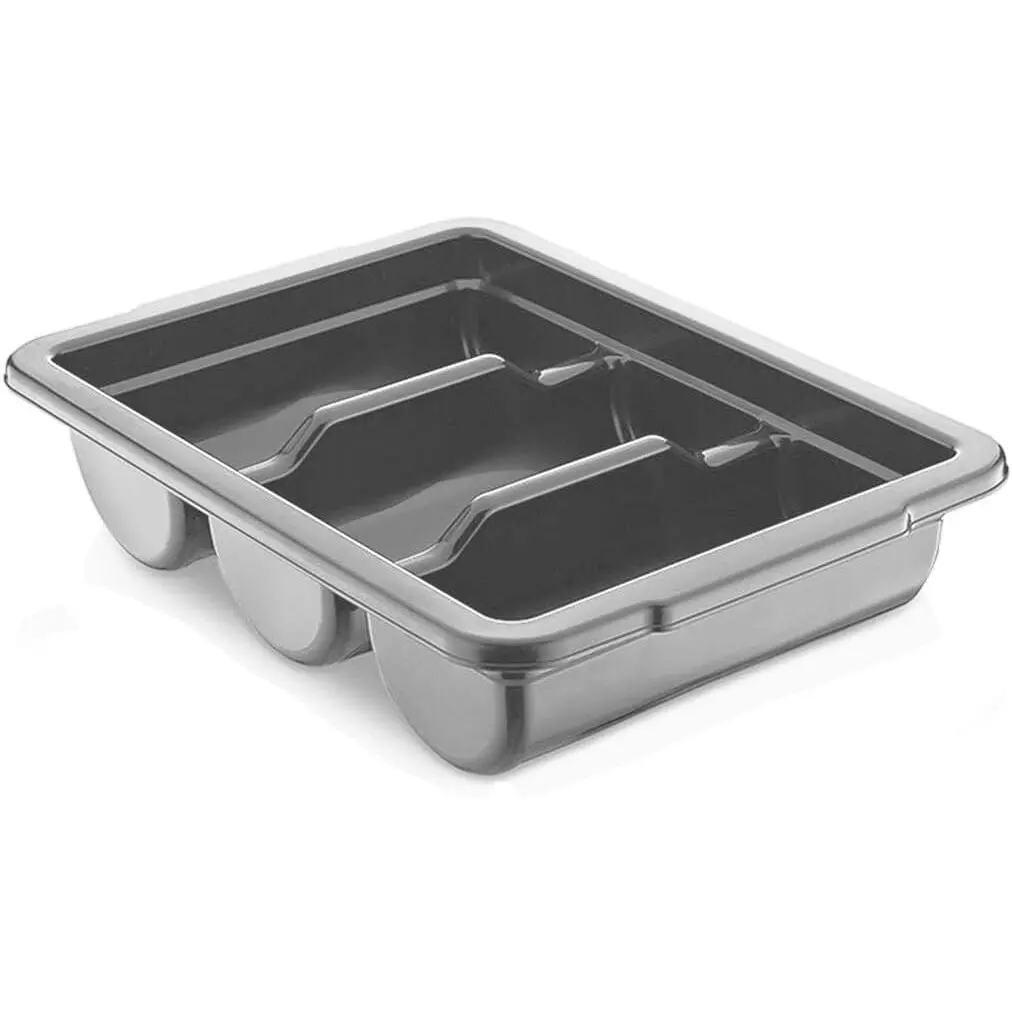 Commercial Cutlery Bin, 3-Compartment Restaurant Kitchen Flatware Tray, Silverware Storage Plastic Container, Condiments Holder, Utensil Organizer Box, Gray