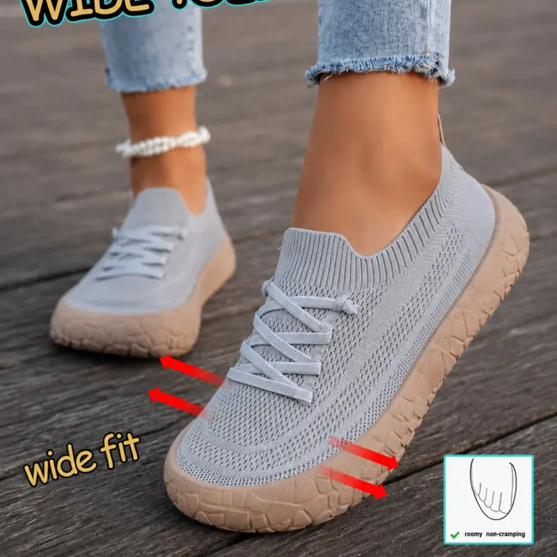 Women's Flyknit Breathable Slip-On Casual Rubber Shoes, Thick-Sole Anti-Slip Walking Flats, Multi-Color Options, Fashion Footwear for Spring, Breathable Relaxed Footwear