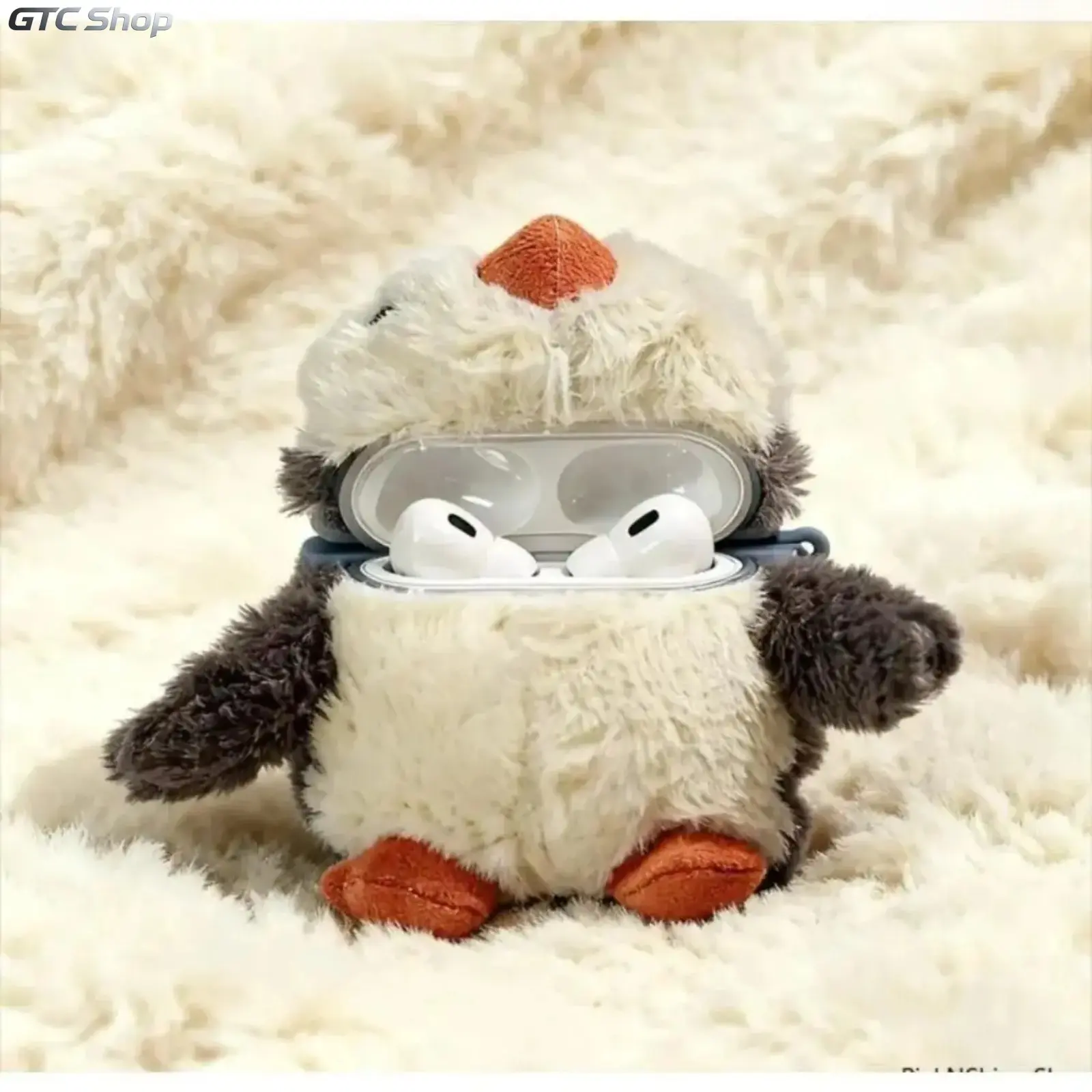 Cute Penguin 3D Plush Fur AirPods Case, Soft Shockproof Protective Cover, Compatible with AirPods 1/2/3/Pro/Pro 2, Fun Trendy Accessory & Gift for Spring and Summer