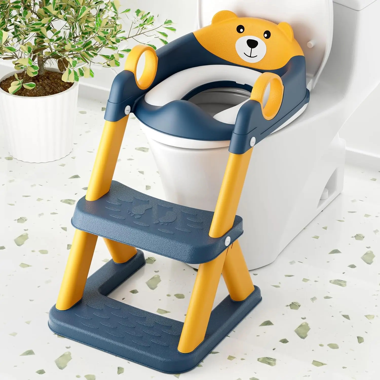 2-in-1 Toddler Potty Training Seat with Waterproof Cushioned Mat and Non-slip Step Stool for Boys and Girls, No