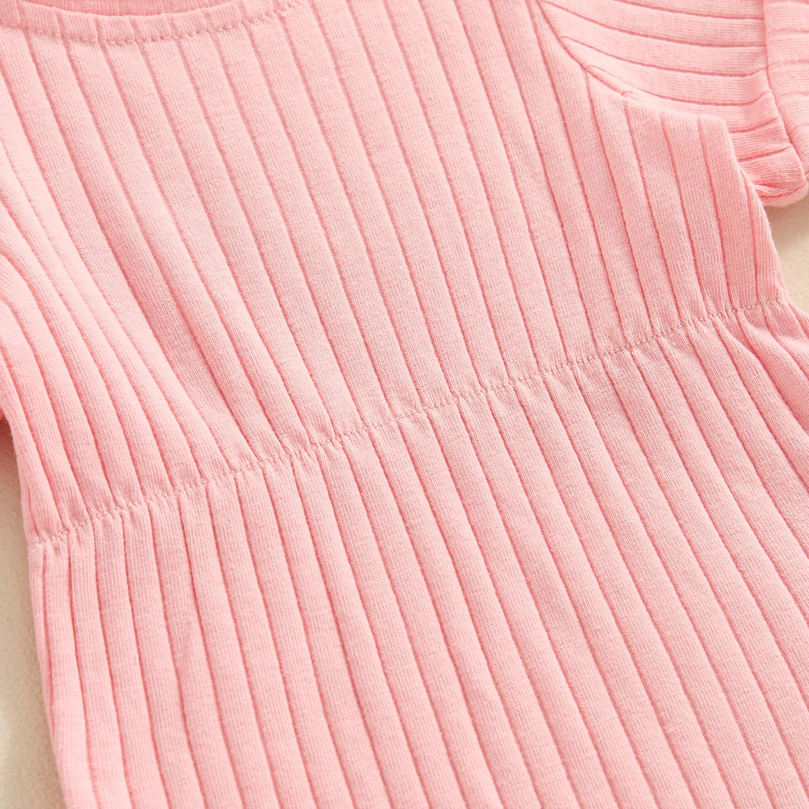 Baby Girl Summer Clothes Ribbed Short Sleeve Romper Solid Color Bodysuits Bow Headband Outfit Newborn Girl Jumpsuit