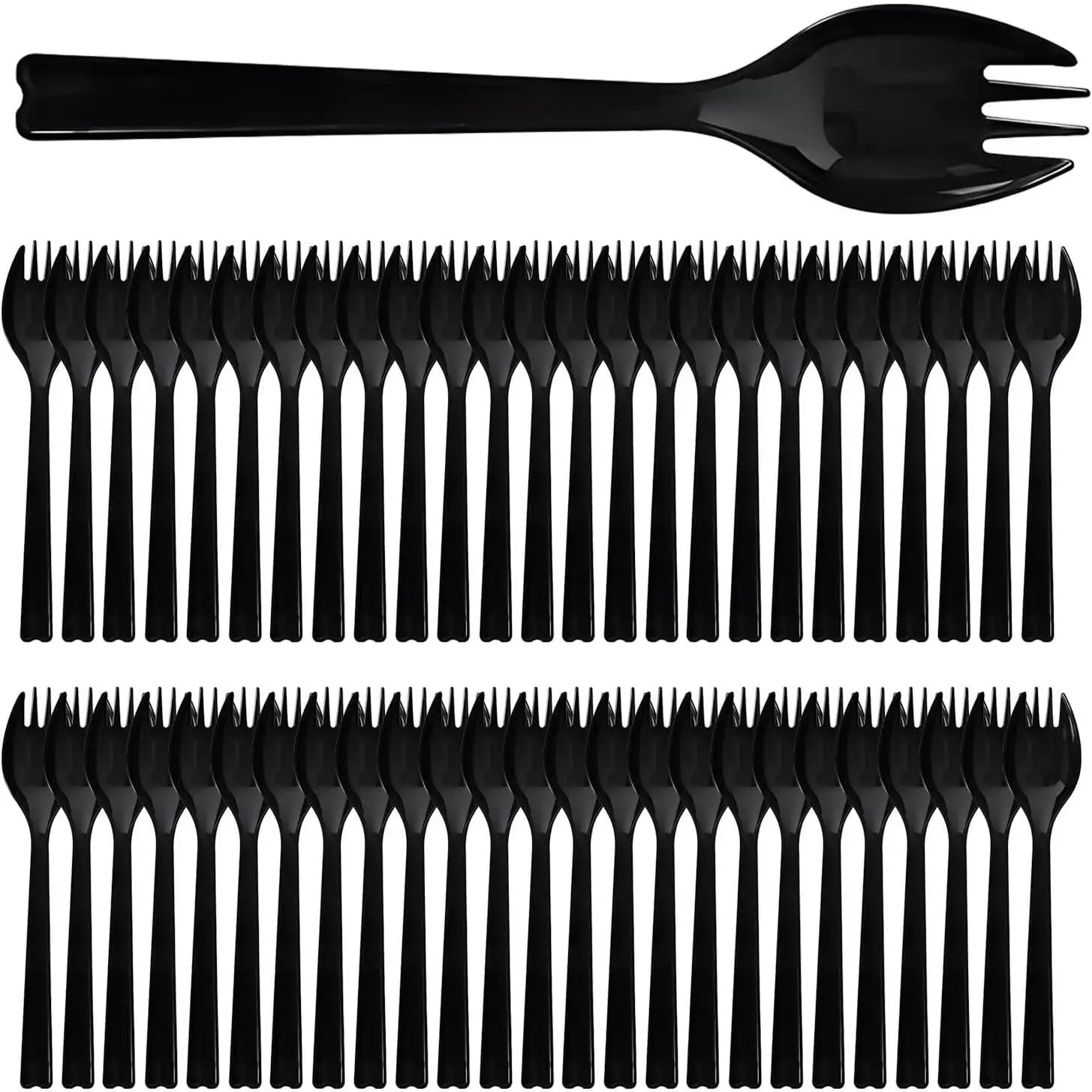 100 Pack Long Handle Plastic Sporks, 6.3Inch 2 in 1 Utensils, Large Heavy Duty Disposable Fork Spoon for Restaurants, Appetizer, Catering, Tastings, Desserts & Parties