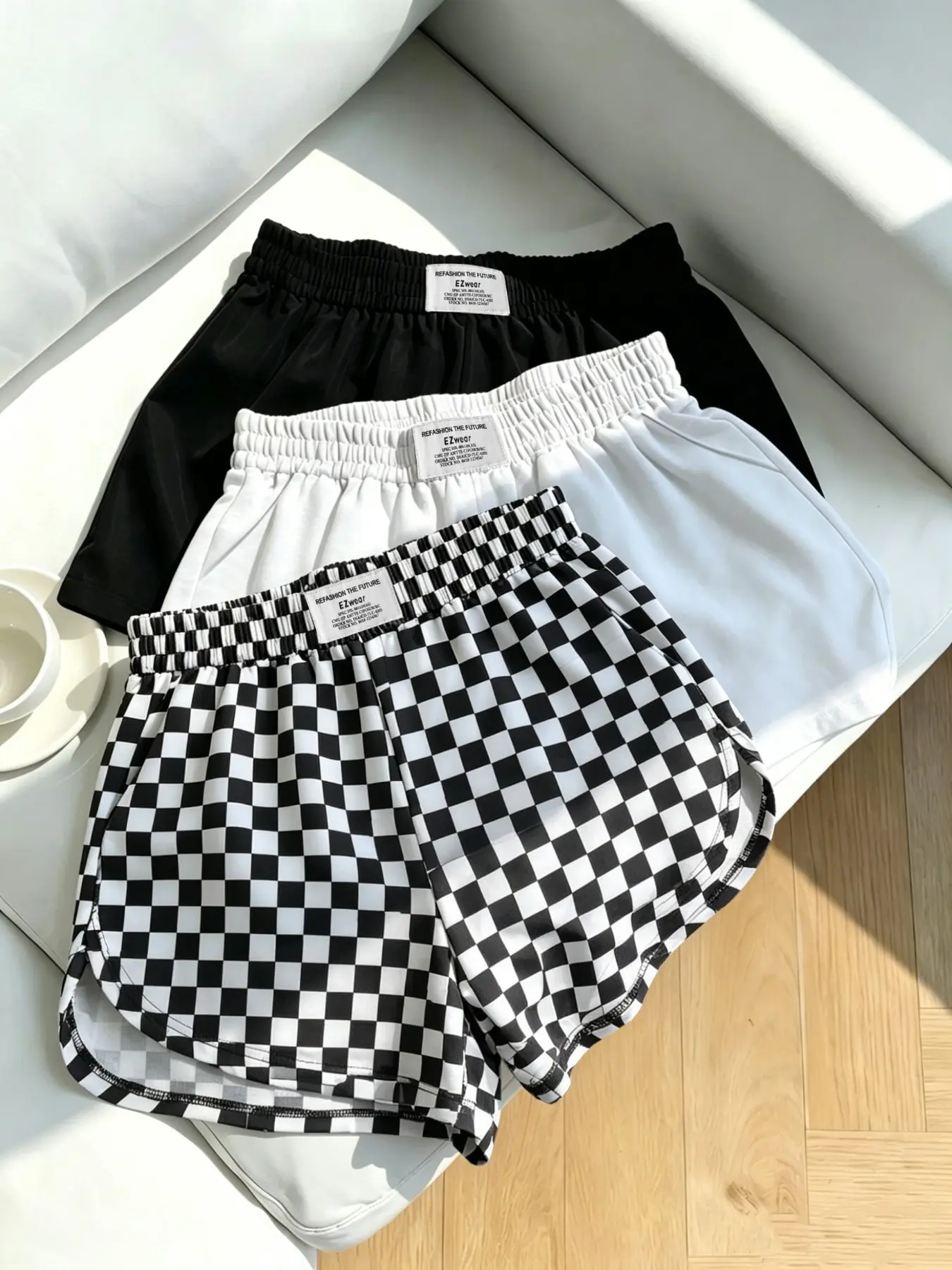 3-Pack Summer Women's Solid Color & Checkered Gym Shorts, Elastic Waist Fitness Shorts, Loose Fit Casual Bottoms for Daily Wear, Lightweight Workout Shorts