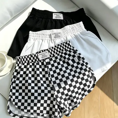 3-Pack Summer Women's Solid Color/Checkered Gym Shorts, Elastic Waist Loose Fit Lightweight Fitness Shorts, Casual Bottoms for Daily Wear and Workout, Loose Sporty Shorts