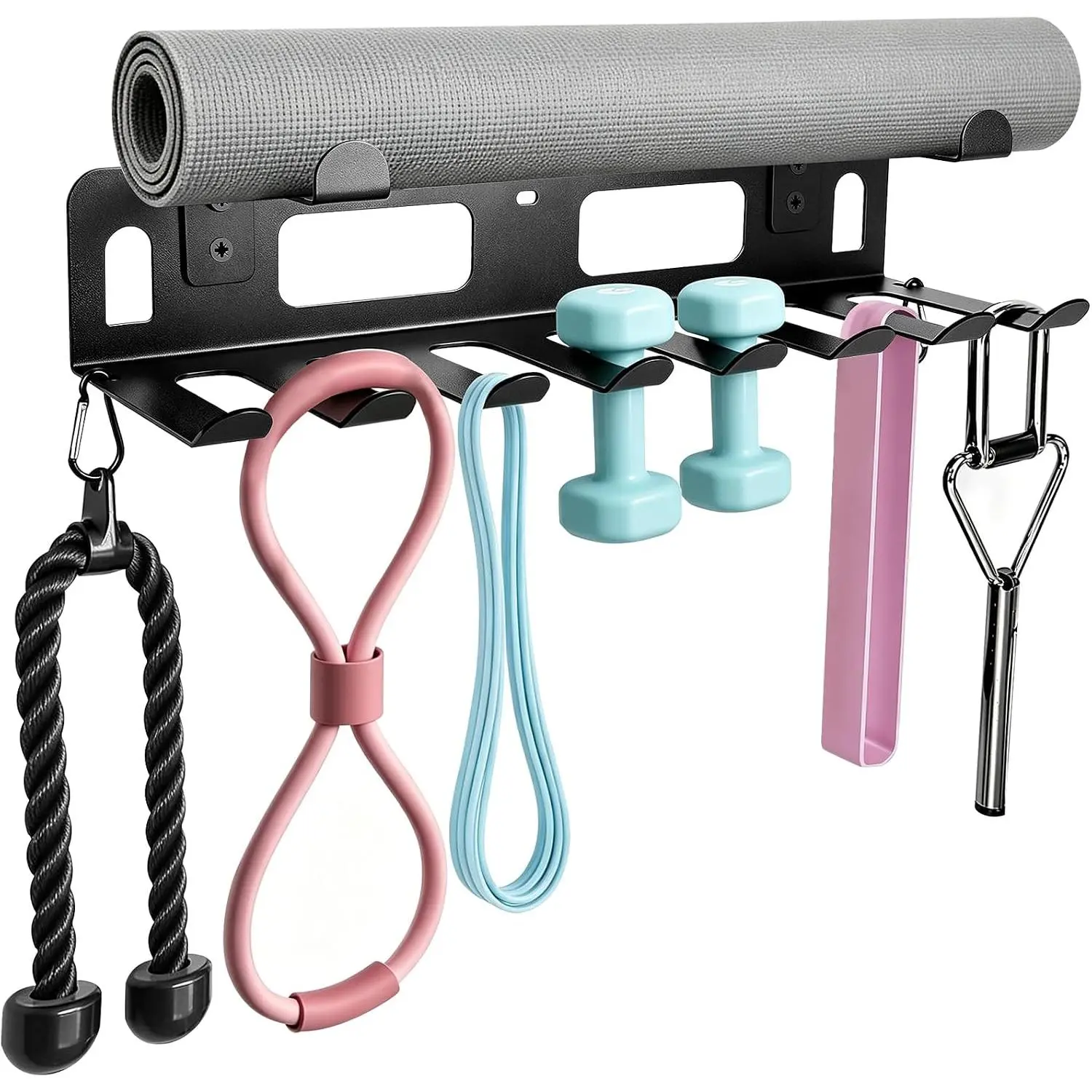 Gym Equipment Storage Rack, Multifunctional Workout Equipment Storage, Gym Wall Storage for Resistance Bands, Yoga Mats, Jump Ropes, Barbells