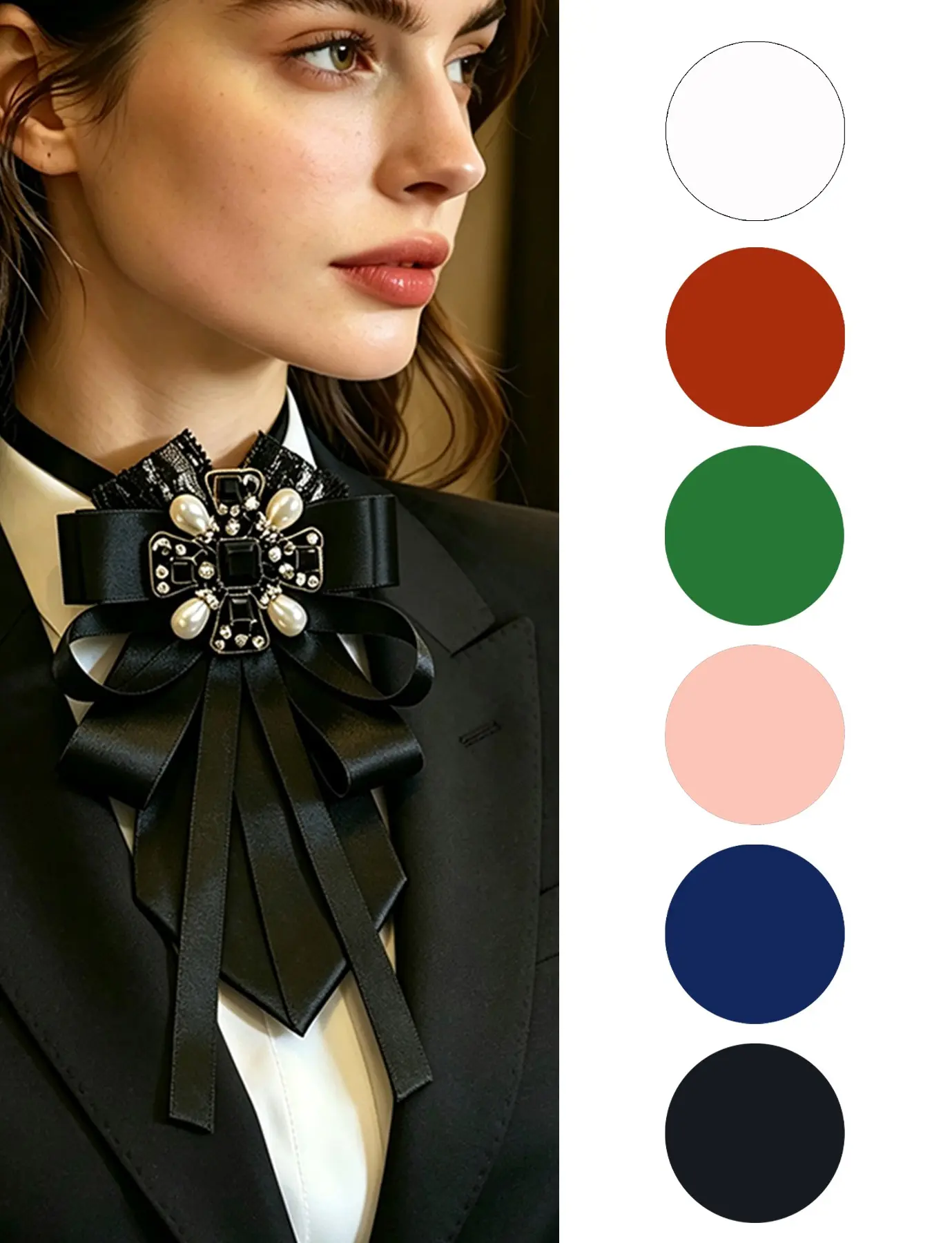 Handmade Floral Collar Tie, Sparkling Rhinestone Design, Perfect for Parties, Business Events, Uniforms, Suits, Commute, Daily Wear