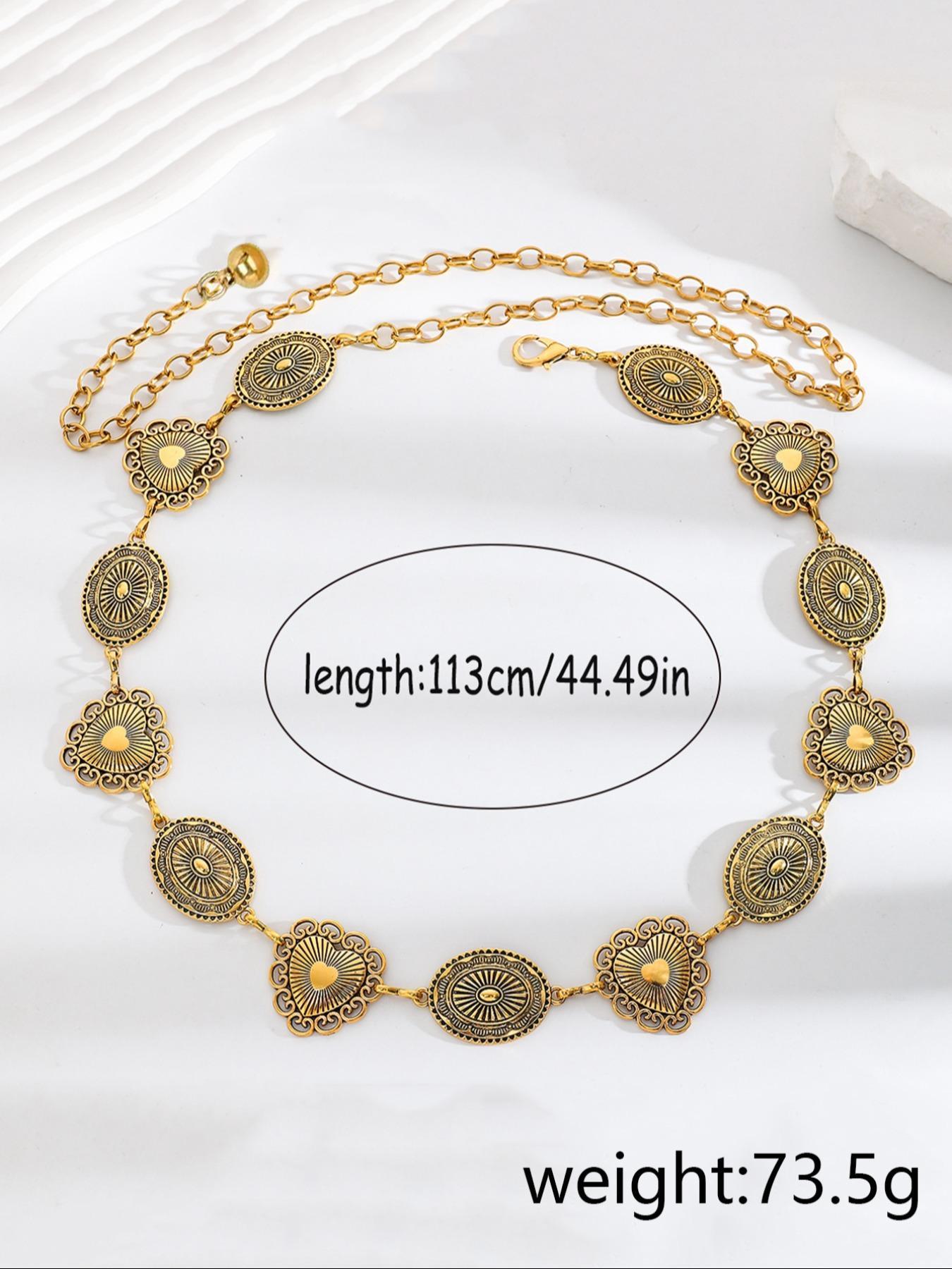 Women's Vintage Metal Waist Chain, Fashionable Heart & Oval Shaped Waist Belt for Women, Trendy All-match & Exquisite Body Jewelry for Birthday Gift, Bling Sparkling Western Belt