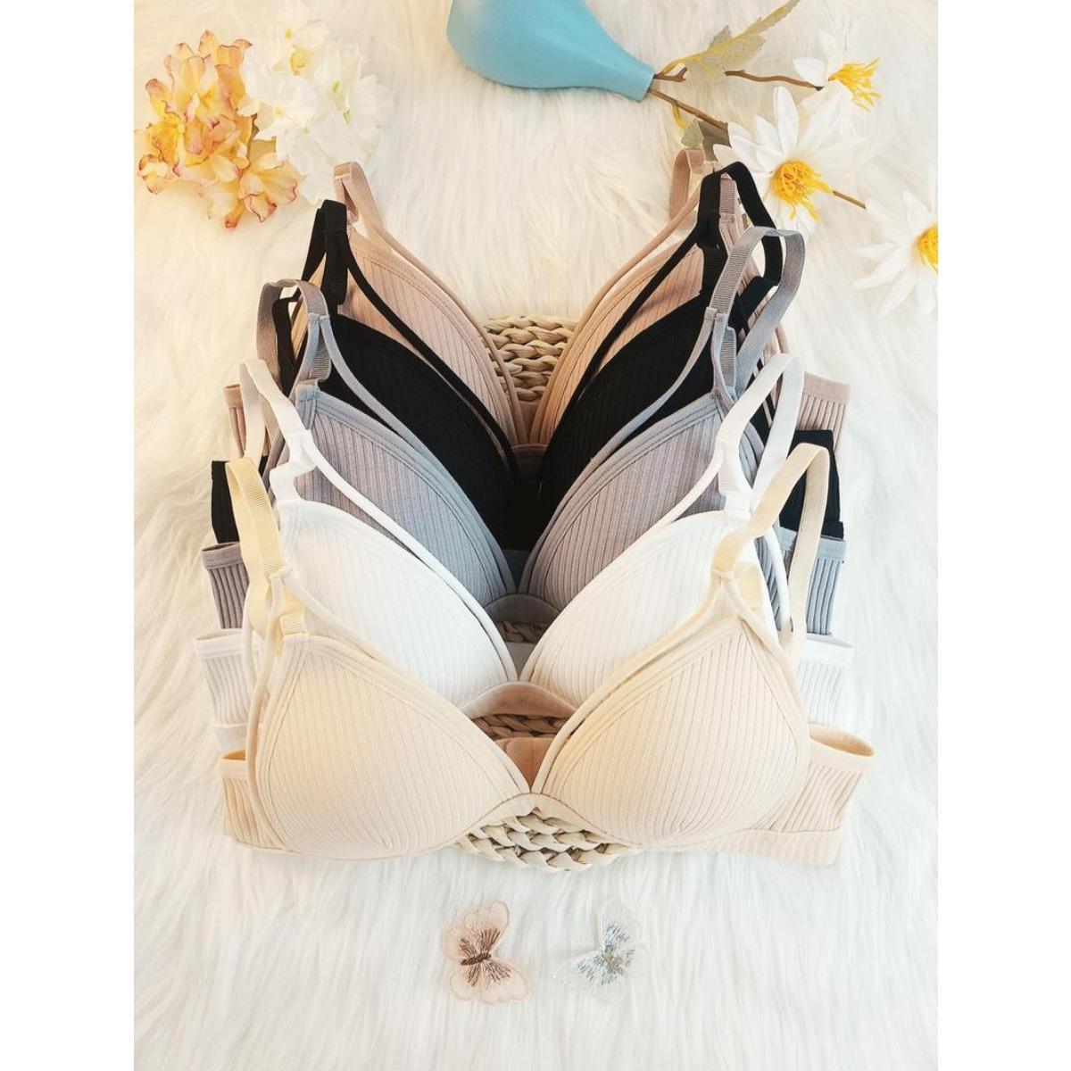 Women's Summer Basic Solid Wireless Bra, Lingerie for Women, Casual Comfortable Adjustable Strap Push Up Bra for Summer Daily Wear, Softness Lingerie Outfit for All Seasons Cotton Fabric Strapless Bras Elegant Medium Knit