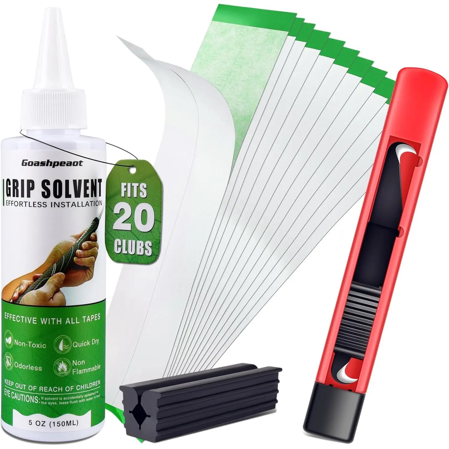 Professional Golf Club Regrip Functional Kit, Golf Gear for 20 Clubs, Includes 5 oz Solvent, 20 Double-Coated Rubber Tapes, Hook Knife, Rubber Vise Clamp