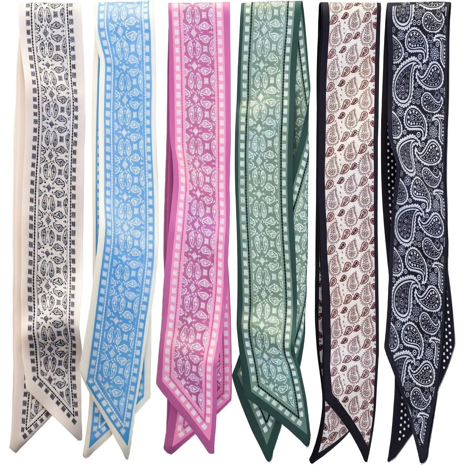 6 Pack Fashion Scarves for Women, Versatile Boho  Scarf | Satin Scarf for Hair, , Wrist, and Purse Accessories
