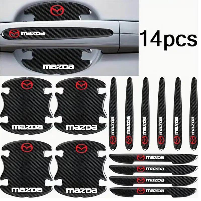 14pc Carbon Fiber Car Exterior Scratch Protection Set, Car Accessories, Door Edge Protectors, Handle Covers, Mirror Guards, Corner Bumpers for Mazda