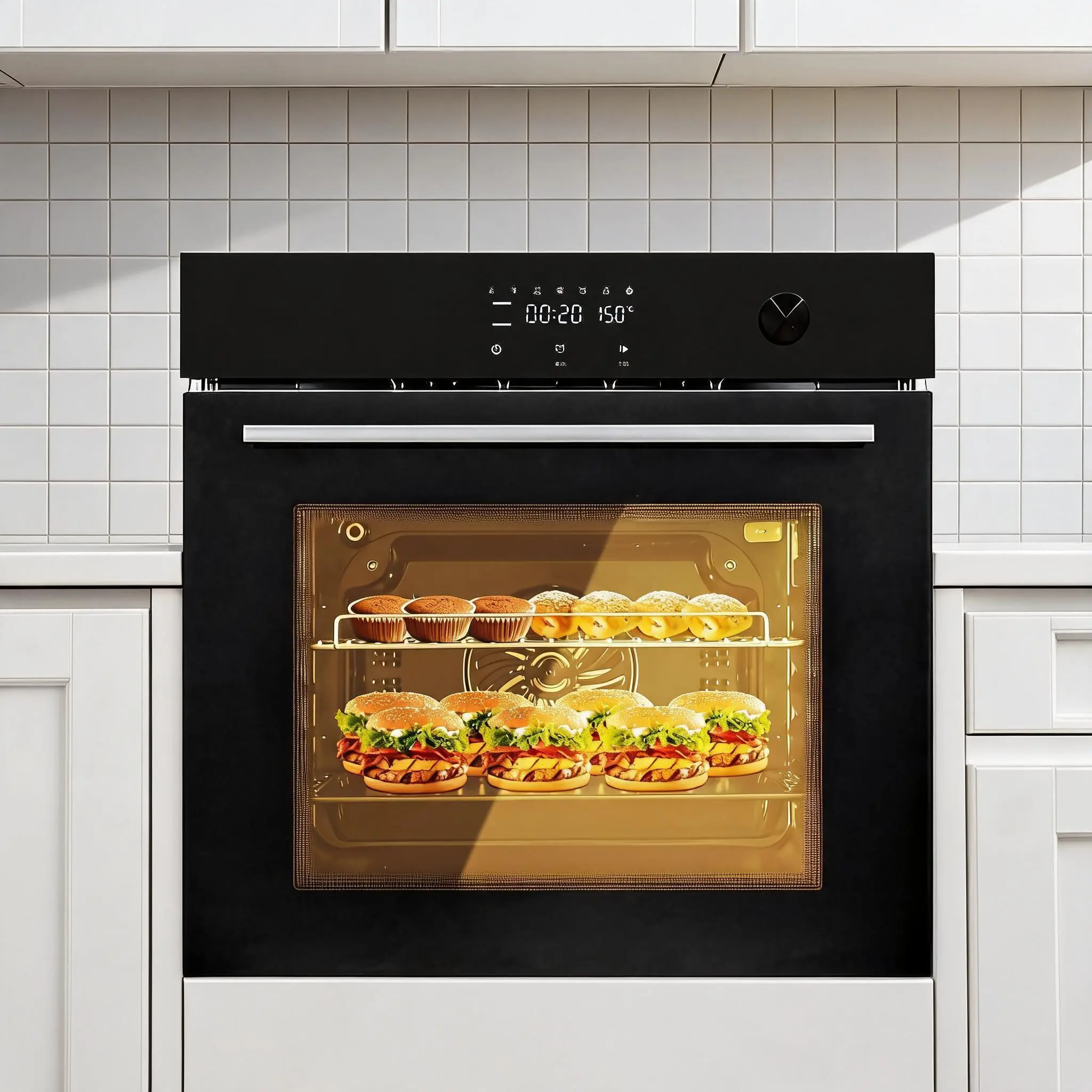 24 Inch Electric Single Wall Oven with 8 Cooking Modes, 2.5 Cu.ft. Built-in Electric Ovens, Screen Touch Control, 3000W Stainless Steel Convection Oven, Black